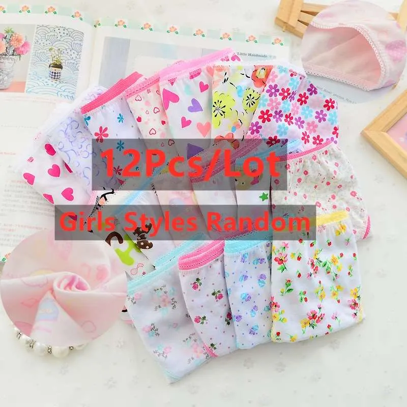 12Pc/Lot Baby Girls Underwear Cotton Kids Short Briefs Children 2-12Y