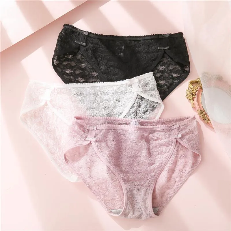2 Pack Lace Underwear Cotton Crotch Briefs Underpants Floral Mesh Lingerie Panties