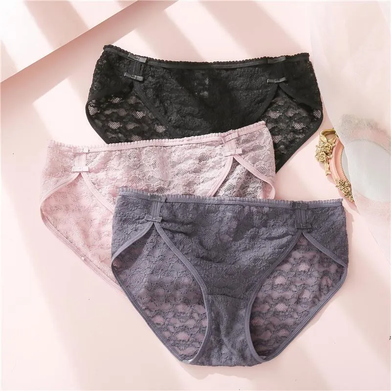 2 Pack Lace Underwear Cotton Crotch Briefs Underpants Floral Mesh Lingerie Panties