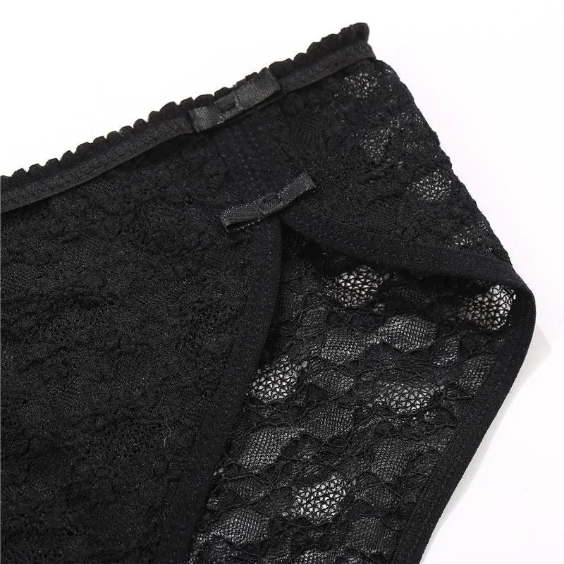 2 Pack Lace Underwear Cotton Crotch Briefs Underpants Floral Mesh Lingerie Panties