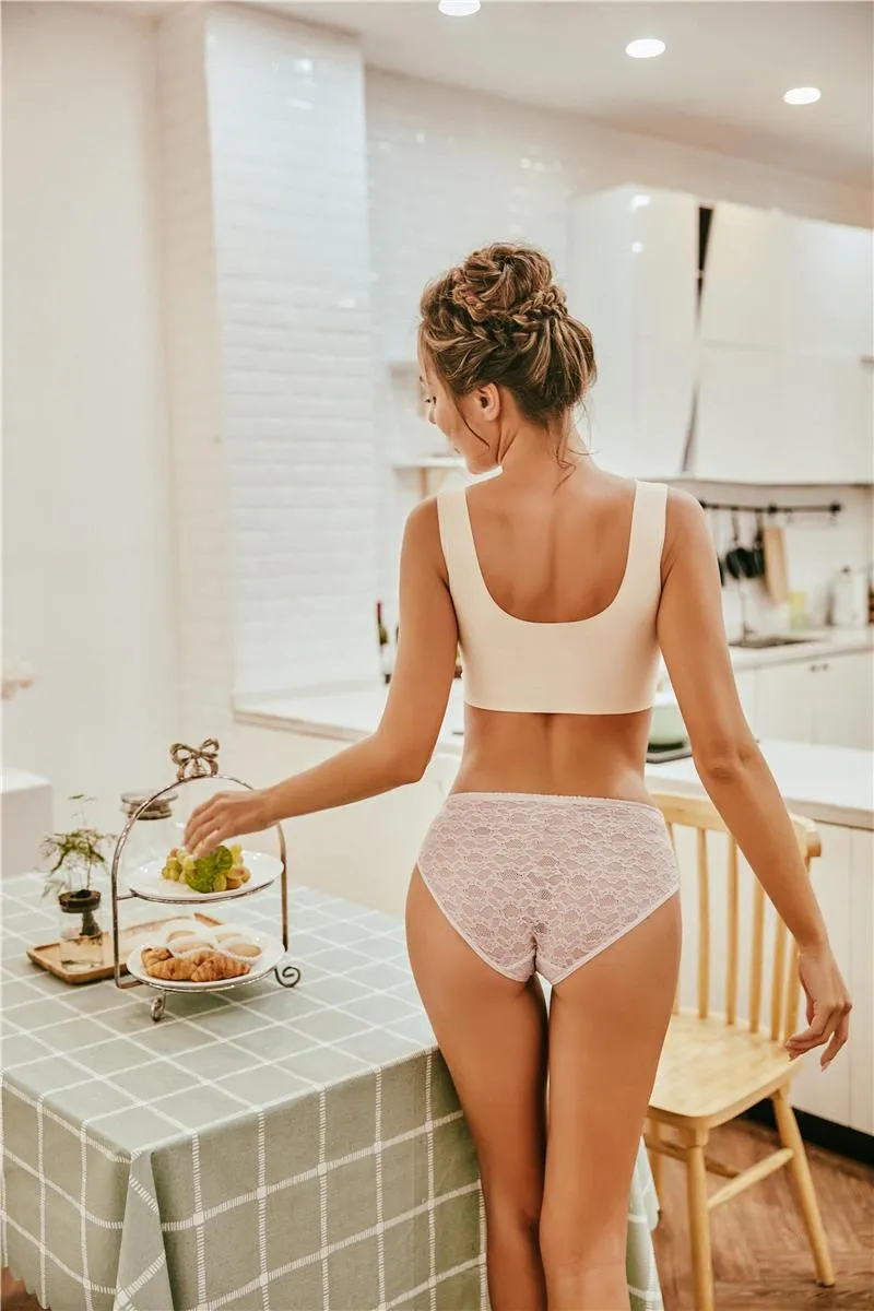 2 Pack Lace Underwear Cotton Crotch Briefs Underpants Floral Mesh Lingerie Panties