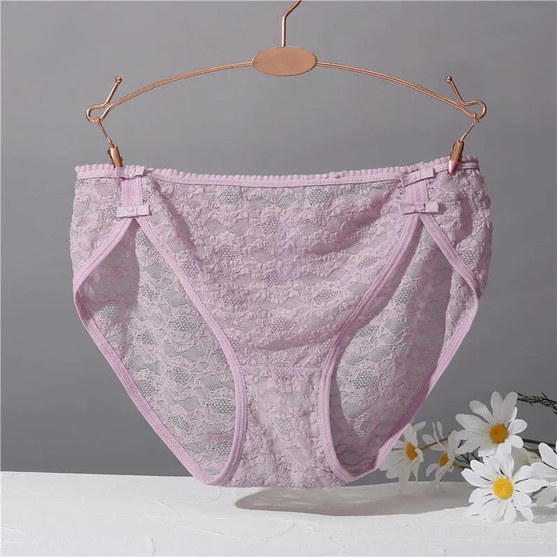 2 Pack Lace Underwear Cotton Crotch Briefs Underpants Floral Mesh Lingerie Panties