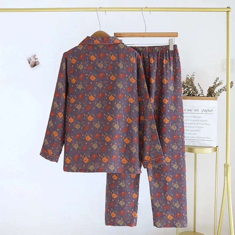 2024New Spring and Autumn Couple Pajama Set 100%Pure Cotton Long sleeved Large Size Men's and Women's Two Piece Home Furnishings