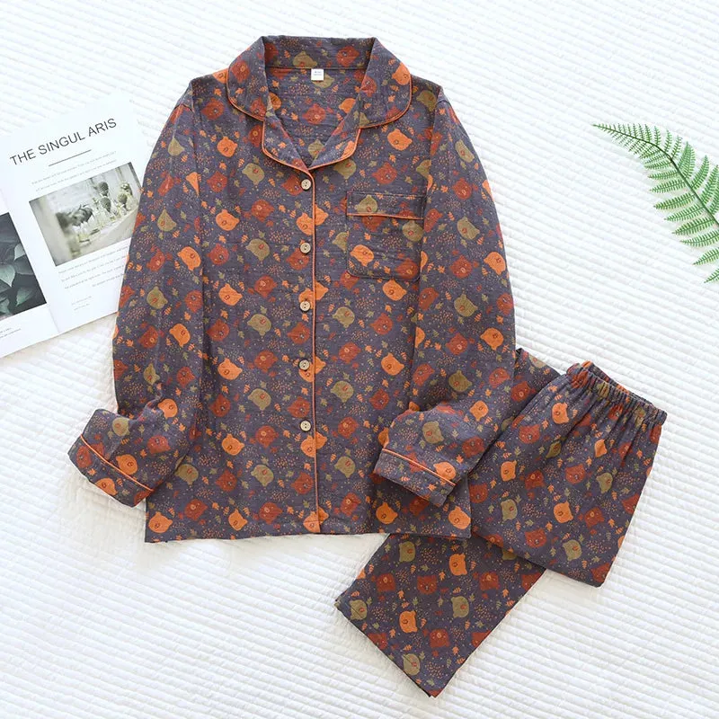 2024New Spring and Autumn Couple Pajama Set 100%Pure Cotton Long sleeved Large Size Men's and Women's Two Piece Home Furnishings