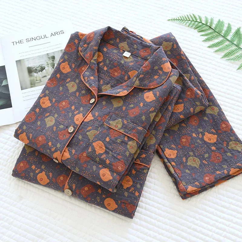 2024New Spring and Autumn Couple Pajama Set 100%Pure Cotton Long sleeved Large Size Men's and Women's Two Piece Home Furnishings
