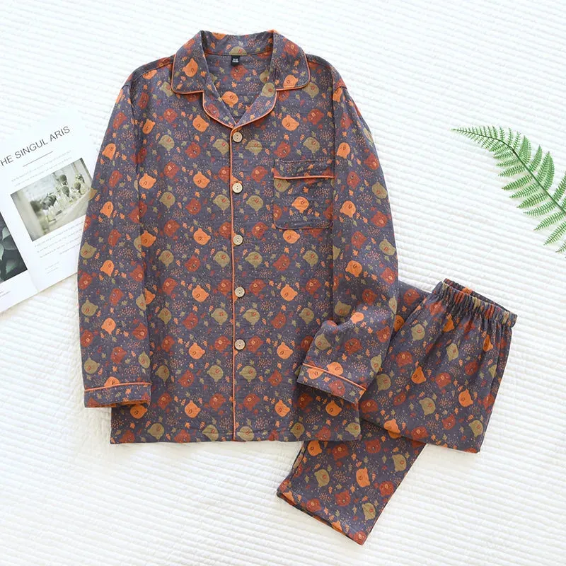 2024New Spring and Autumn Couple Pajama Set 100%Pure Cotton Long sleeved Large Size Men's and Women's Two Piece Home Furnishings