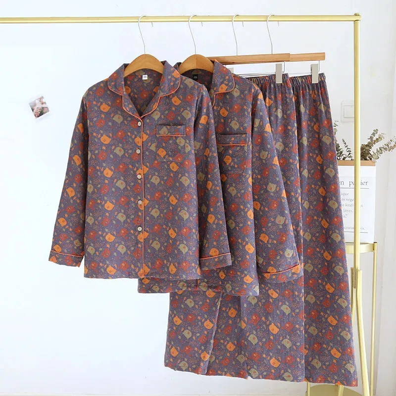 2024New Spring and Autumn Couple Pajama Set 100%Pure Cotton Long sleeved Large Size Men's and Women's Two Piece Home Furnishings