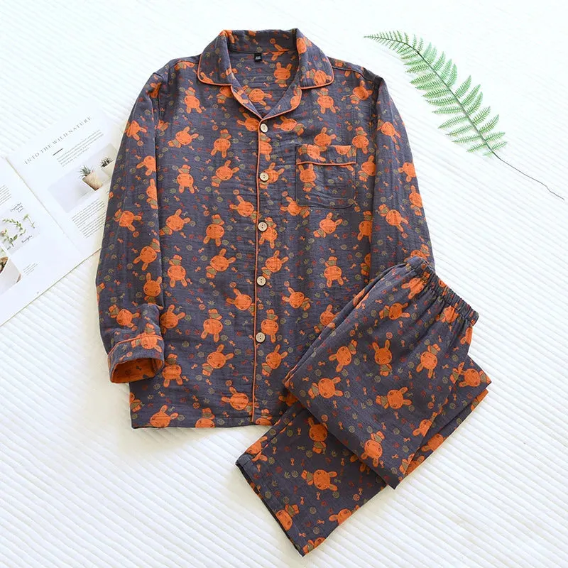 2024New Spring and Autumn Couple Pajama Set 100%Pure Cotton Long sleeved Large Size Men's and Women's Two Piece Home Furnishings