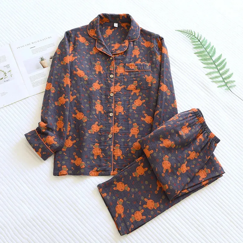 2024New Spring and Autumn Couple Pajama Set 100%Pure Cotton Long sleeved Large Size Men's and Women's Two Piece Home Furnishings