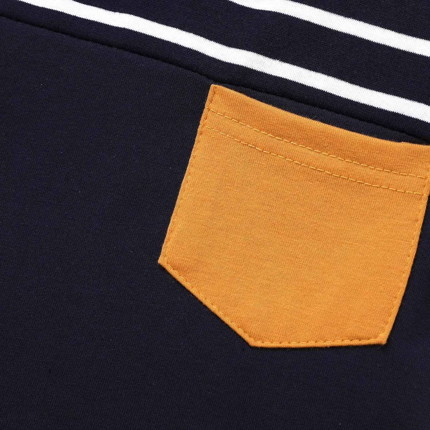 2pcs Baby Boy Patch Pocket Short-sleeve Stripe Hoodie and Shorts Set
