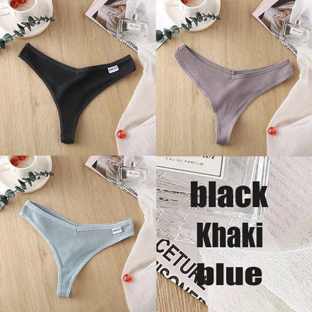 3 Pack 8 Colors Thong G-String Cotton Mix Thongs Panties V Waist Underpants Pantys Lingerie