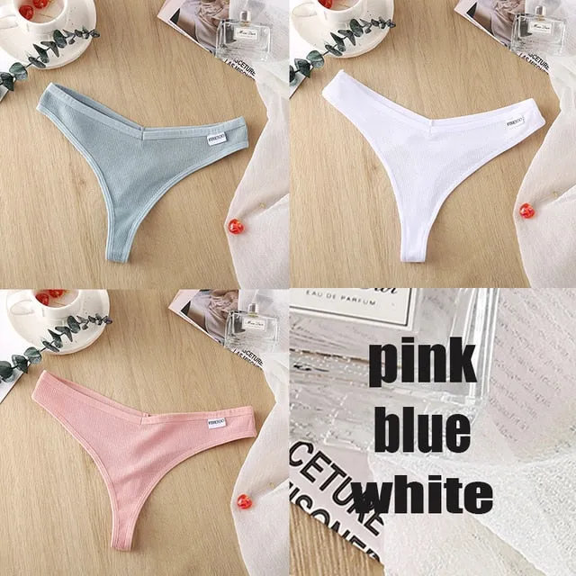 3 Pack 8 Colors Thong G-String Cotton Mix Thongs Panties V Waist Underpants Pantys Lingerie