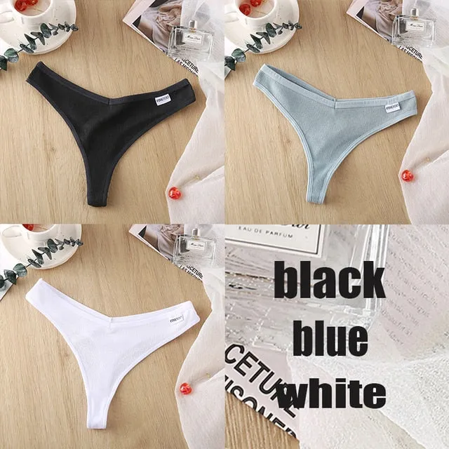 3 Pack 8 Colors Thong G-String Cotton Mix Thongs Panties V Waist Underpants Pantys Lingerie