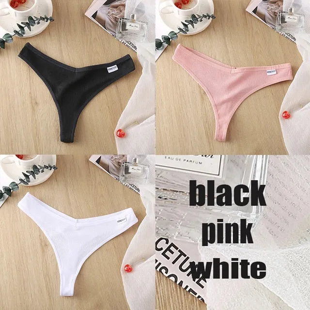 3 Pack 8 Colors Thong G-String Cotton Mix Thongs Panties V Waist Underpants Pantys Lingerie