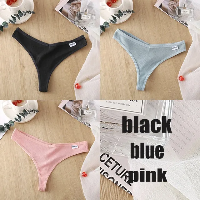 3 Pack 8 Colors Thong G-String Cotton Mix Thongs Panties V Waist Underpants Pantys Lingerie