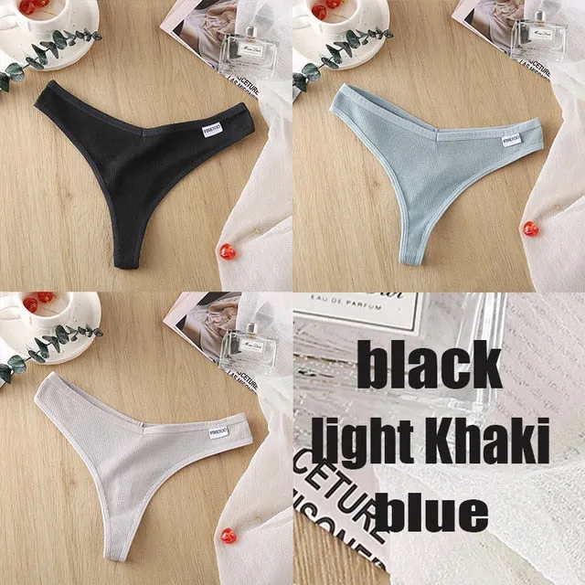 3 Pack 8 Colors Thong G-String Cotton Mix Thongs Panties V Waist Underpants Pantys Lingerie