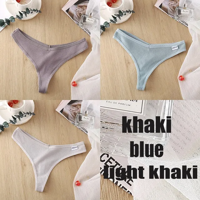 3 Pack 8 Colors Thong G-String Cotton Mix Thongs Panties V Waist Underpants Pantys Lingerie