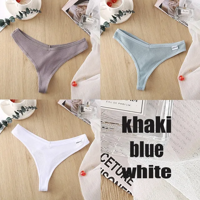 3 Pack 8 Colors Thong G-String Cotton Mix Thongs Panties V Waist Underpants Pantys Lingerie