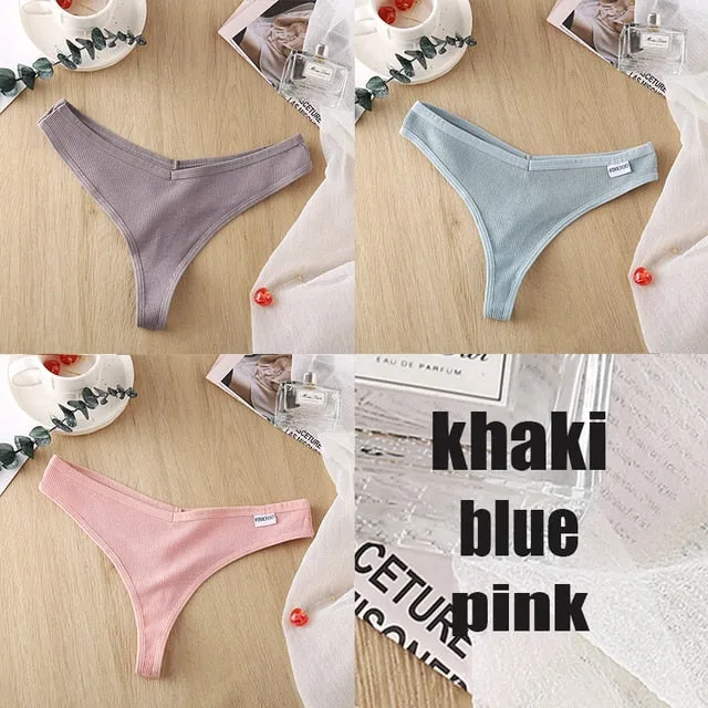 3 Pack 8 Colors Thong G-String Cotton Mix Thongs Panties V Waist Underpants Pantys Lingerie