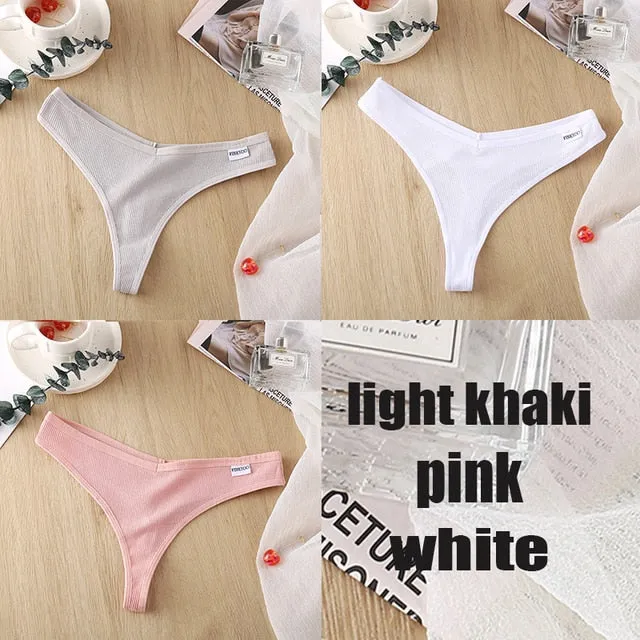 3 Pack 8 Colors Thong G-String Cotton Mix Thongs Panties V Waist Underpants Pantys Lingerie