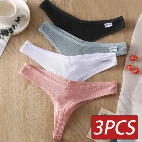 3 Pack 8 Colors Thong G-String Cotton Mix Thongs Panties V Waist Underpants Pantys Lingerie