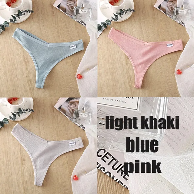 3 Pack 8 Colors Thong G-String Cotton Mix Thongs Panties V Waist Underpants Pantys Lingerie