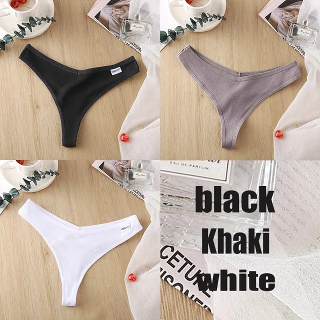 3 Pack 8 Colors Thong G-String Cotton Mix Thongs Panties V Waist Underpants Pantys Lingerie
