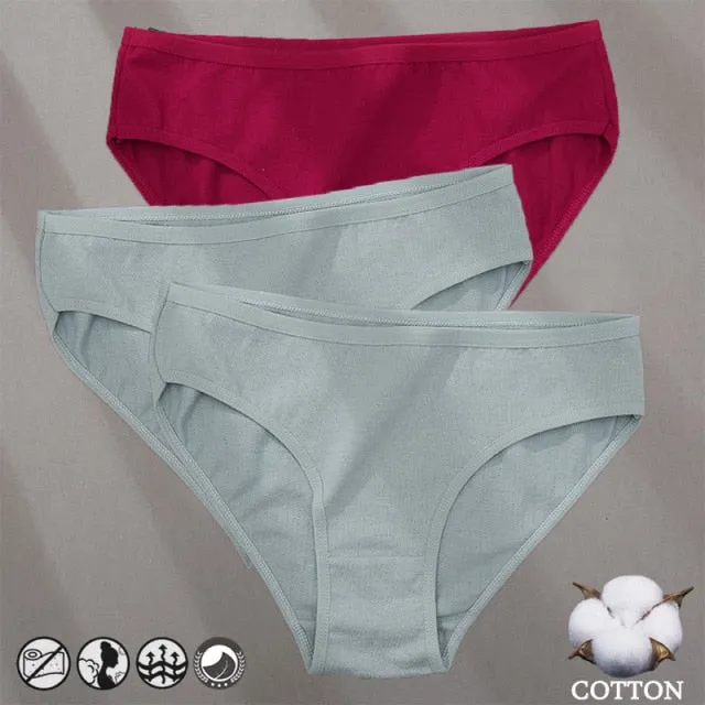 3 Pack Cotton Mix Panties Jacquard Design Pattern Panties Underwear Lingerie Briefs Solid Color Intimate Pantys