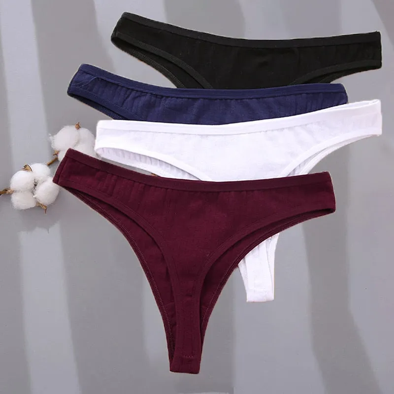 3 Pack G-string Cotton Mix Panties Low-Waist Thongs Striped Solid Underpants Comfortable Briefs Underwear
