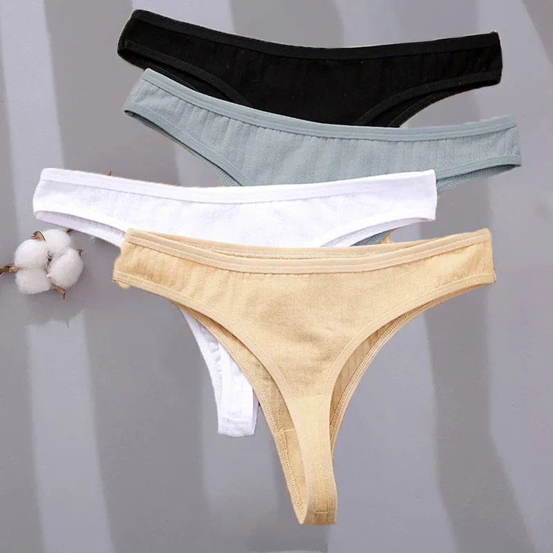 3 Pack G-string Cotton Mix Panties Low-Waist Thongs Striped Solid Underpants Comfortable Briefs Underwear