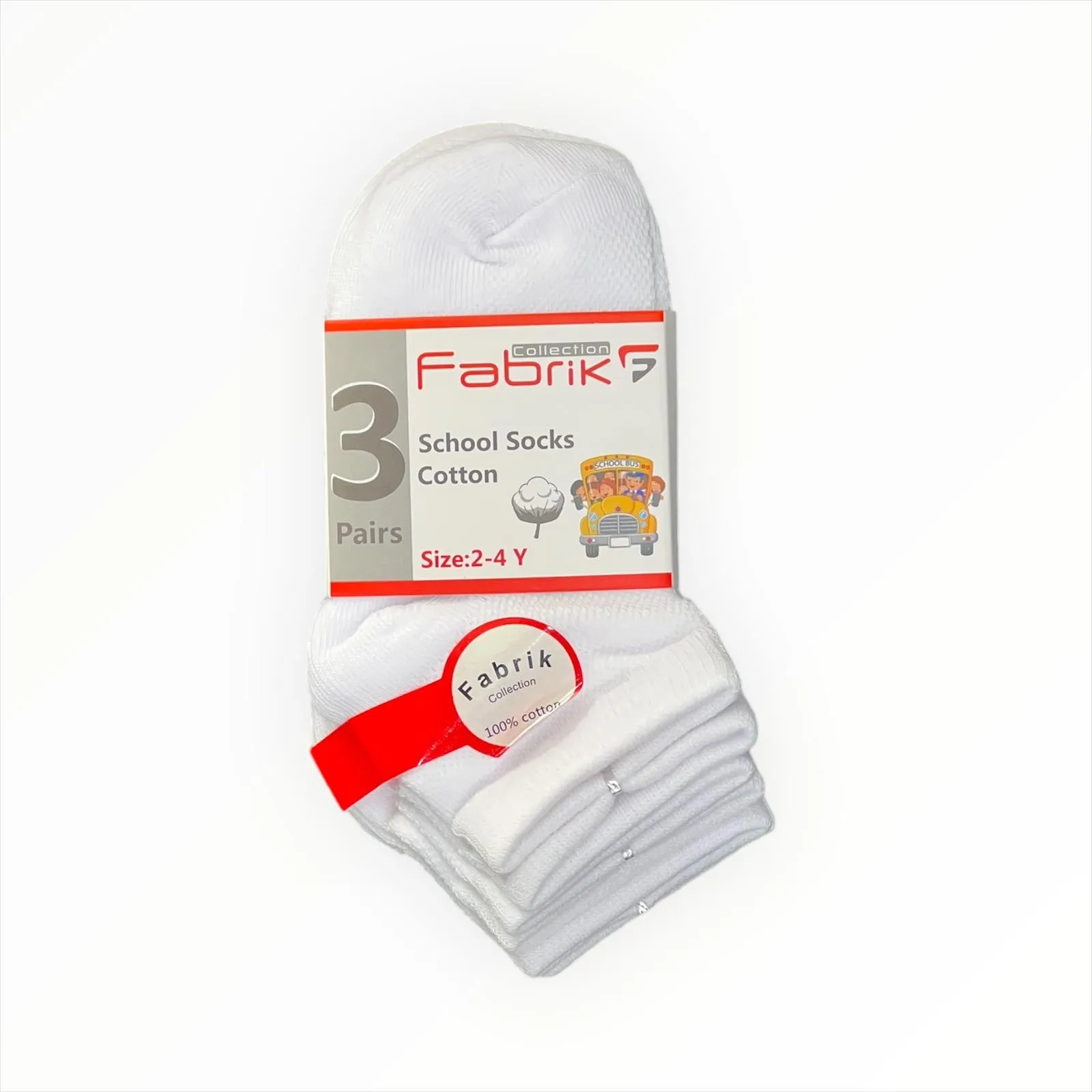 3 Pairs Low-cut Kids School Socks Cotton 2-4Y White - 6313