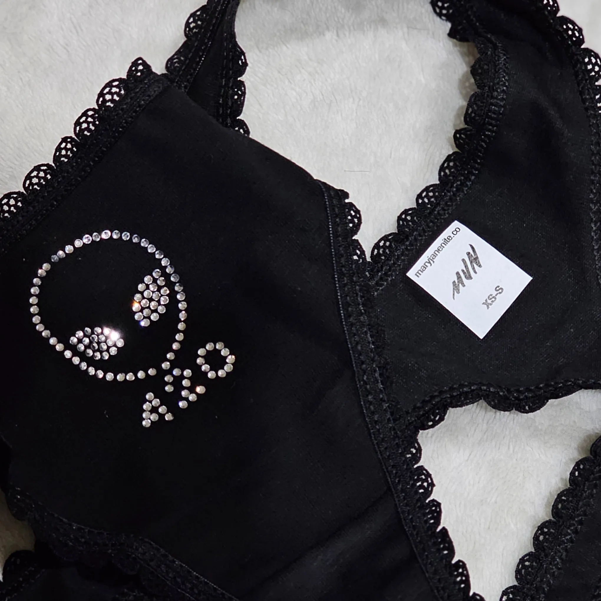 Alien Face 420 Undies | Black with Silver Crystals Thong Style
