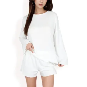 Anna-Kaci Women's Long Sleeve Lounge Top and Elastic Waist Shorts Set