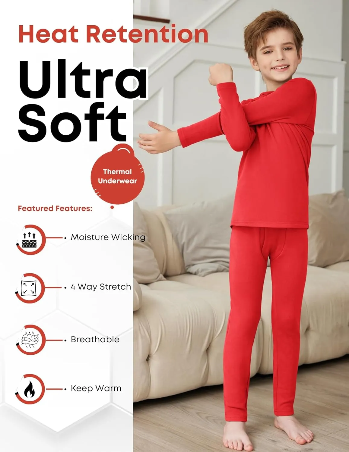 Arshienr Boys Thermal Underwear Set 2-Piece Layer Fleece Lined