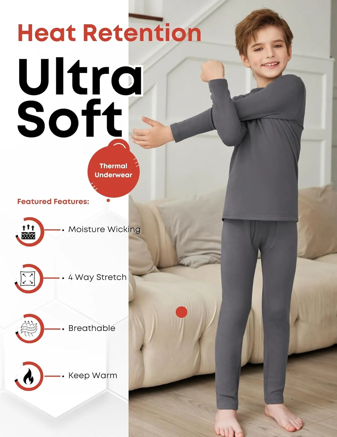 Arshienr Boys Thermal Underwear Set 2-Piece Layer Fleece Lined