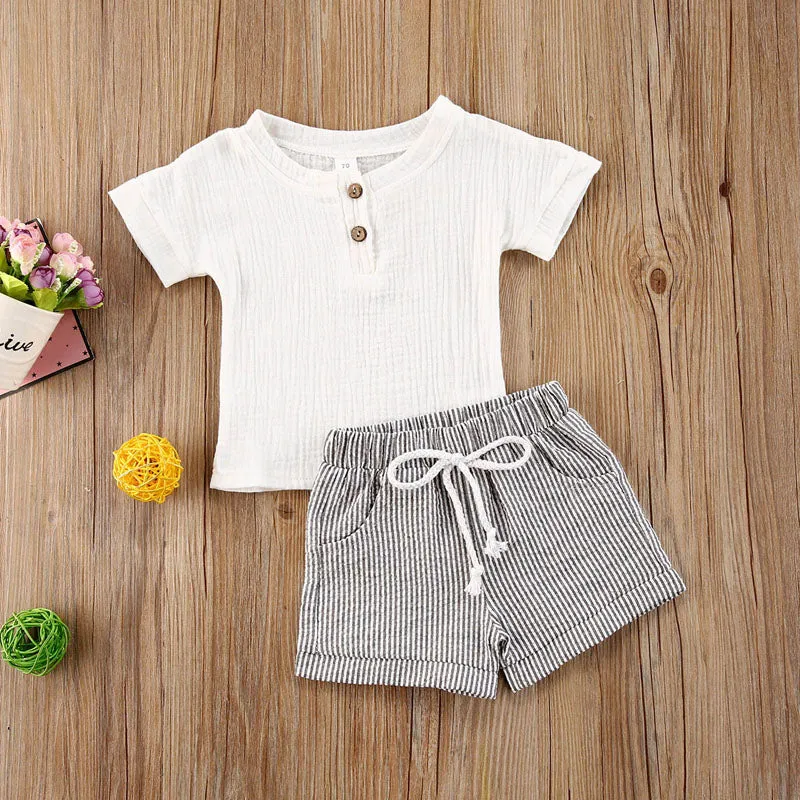 Baby 2Pcs Striped Printed Summer Clothing Set