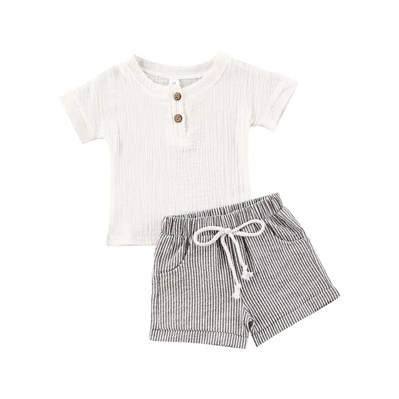 Baby 2Pcs Striped Printed Summer Clothing Set