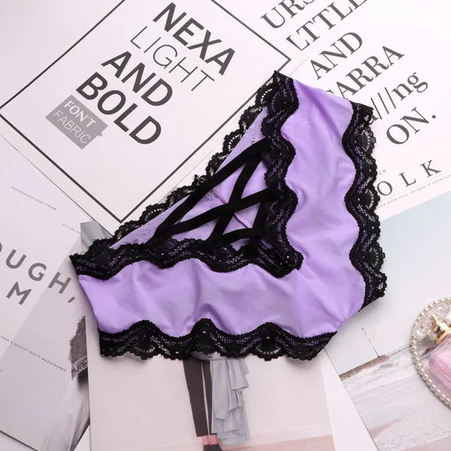 Bandage Deign Hollow Out Silk Sexy Panties Sex Women Lace Underwear Female Lingerie Crotch Cotton Briefs Thongs String