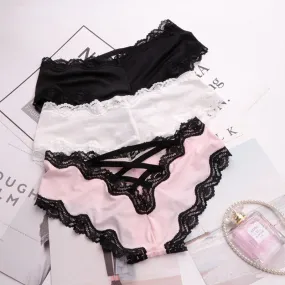 Bandage Deign Hollow Out Silk Sexy Panties Sex Women Lace Underwear Female Lingerie Crotch Cotton Briefs Thongs String