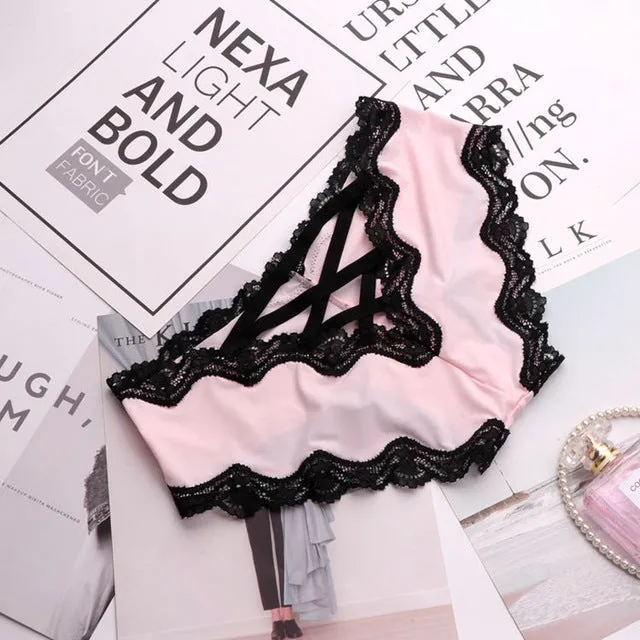 Bandage Deign Hollow Out Silk Sexy Panties Sex Women Lace Underwear Female Lingerie Crotch Cotton Briefs Thongs String