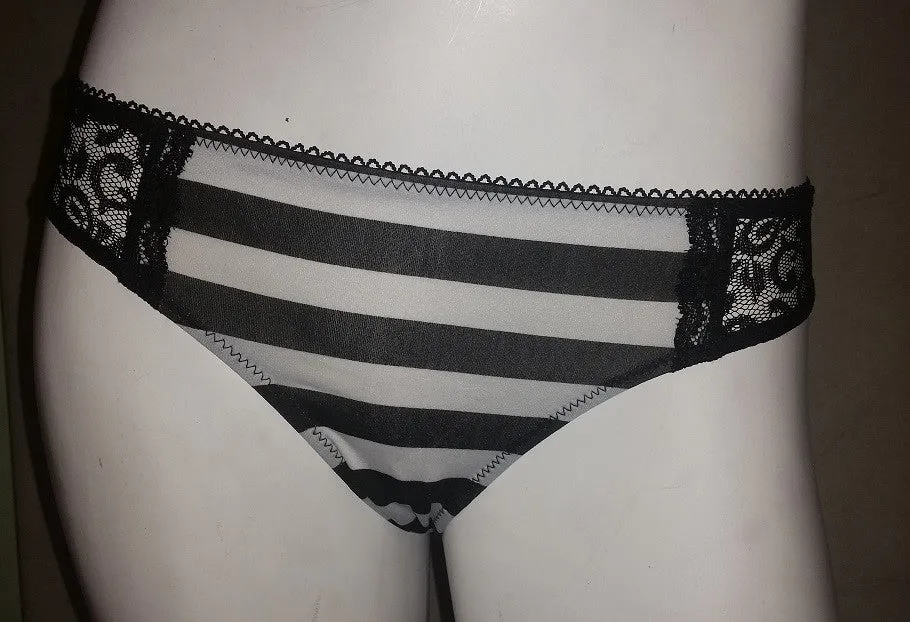 Black and White Striped Thong Panties