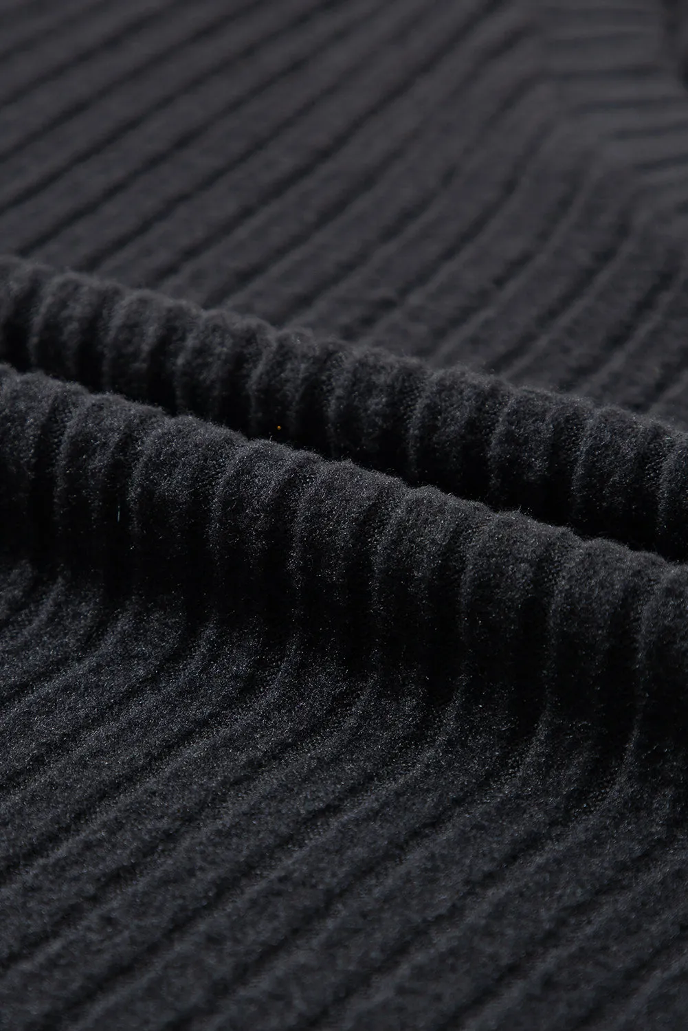 Black Slouchy Ribbed Knit V Neck Top & Pants Loungewear Set