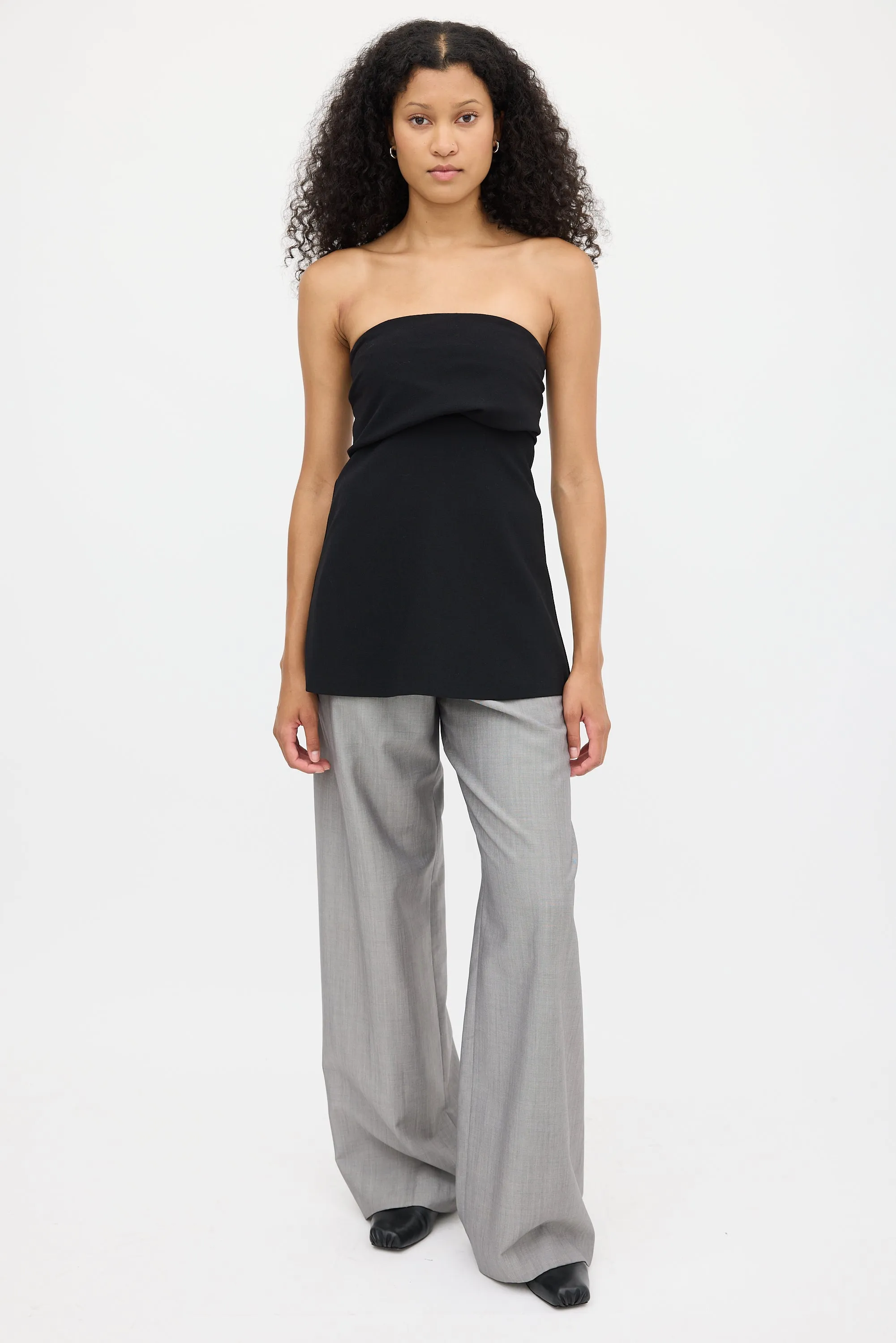 Black Wool Crepe Band Tube Top