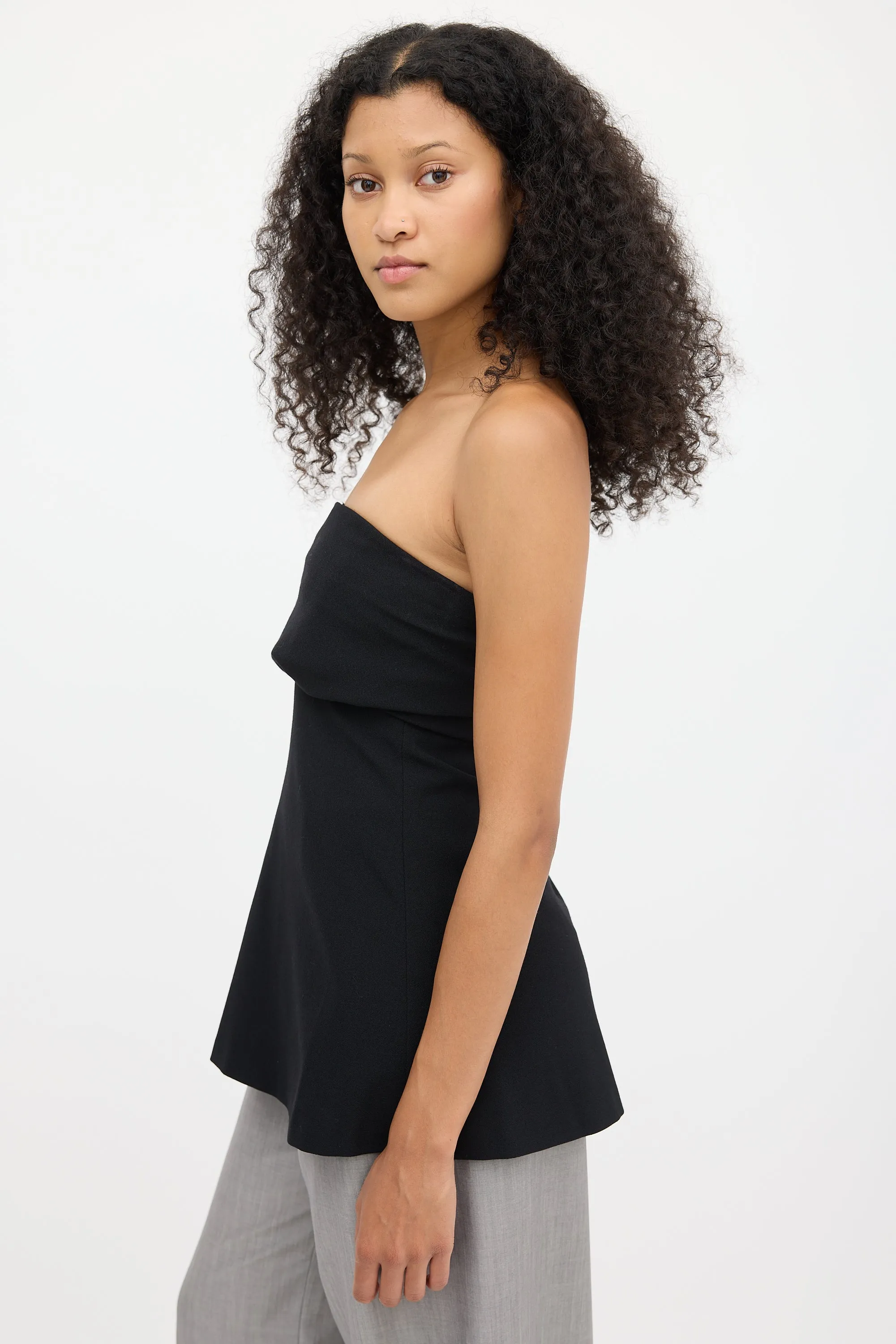Black Wool Crepe Band Tube Top