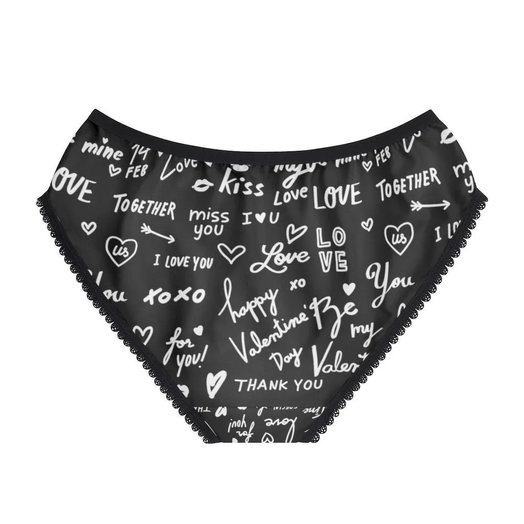 Black/wht Love Notes Bikini Underwear,Gift for Her/Girlfriend/Aunt/Birthday/Thanksgiving/Graduation/Christmas/Valentine/Halloween/Funny Gift