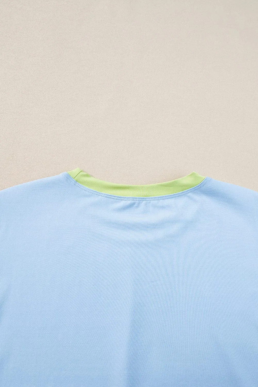 Blue Colorblock Cap Sleeve Tee and Shorts Set
