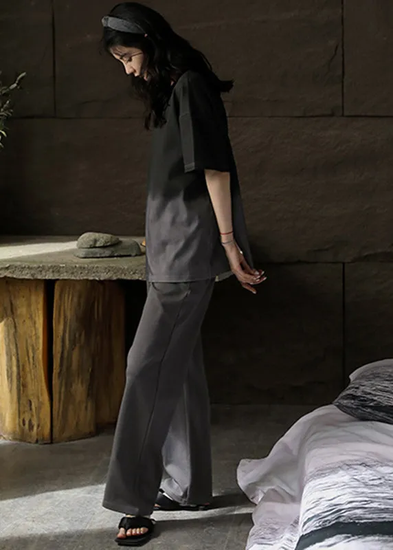 Brief Black O-Neck Ice Silk Couple Pajamas Two Pieces Set Short Sleeve LY2837
