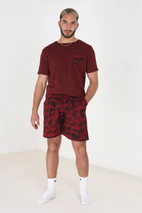 BURGUNDY CAMOUFLAGE PRINT SHORT LOUNGEWEAR SET