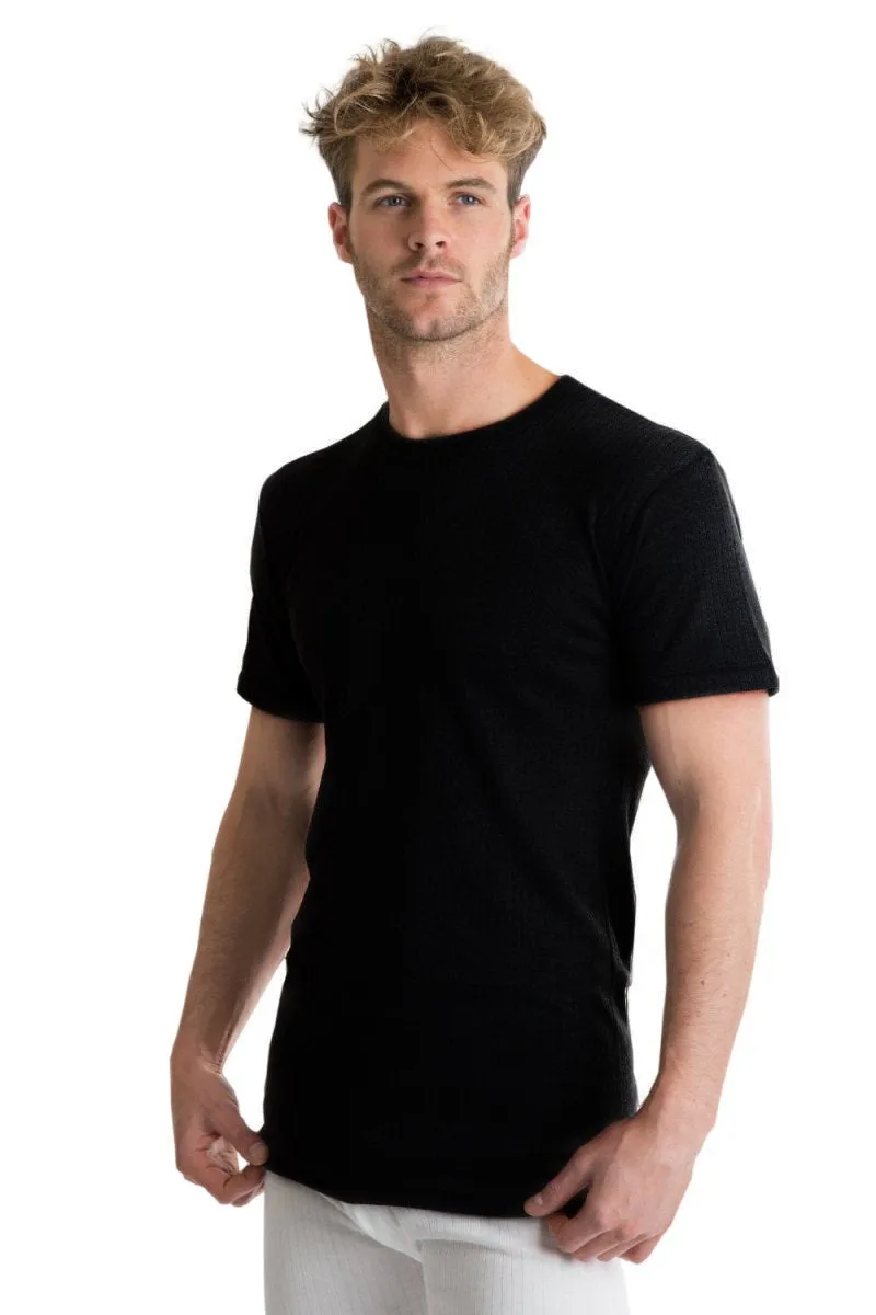 BUY ONE GIVE ONE:  RP Collections® Mens Extra Warm British Made Commando Black Thermal Underwear Short-Sleeved Vest