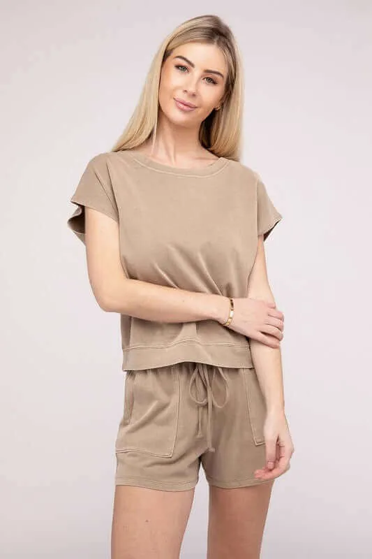 Casual Soft Top and Shorts Loungewear Set